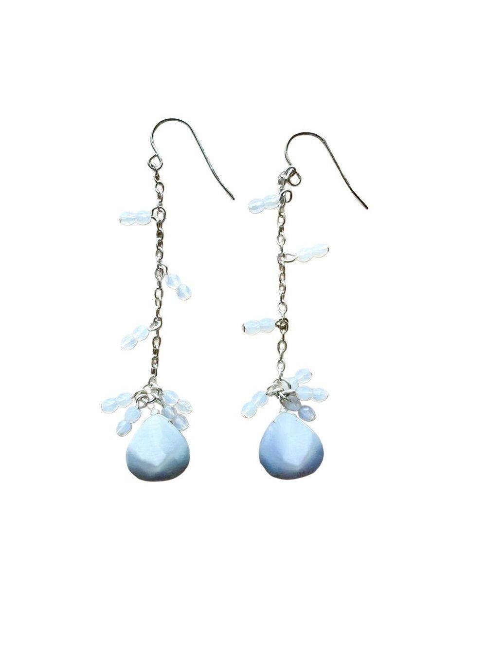 Silver and Blue Semi Precious Stone Dangly Earrings - Canadian Designer